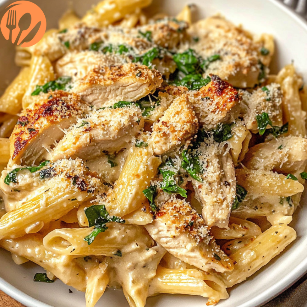 Garlic Parmesan Chicken Pasta Bake