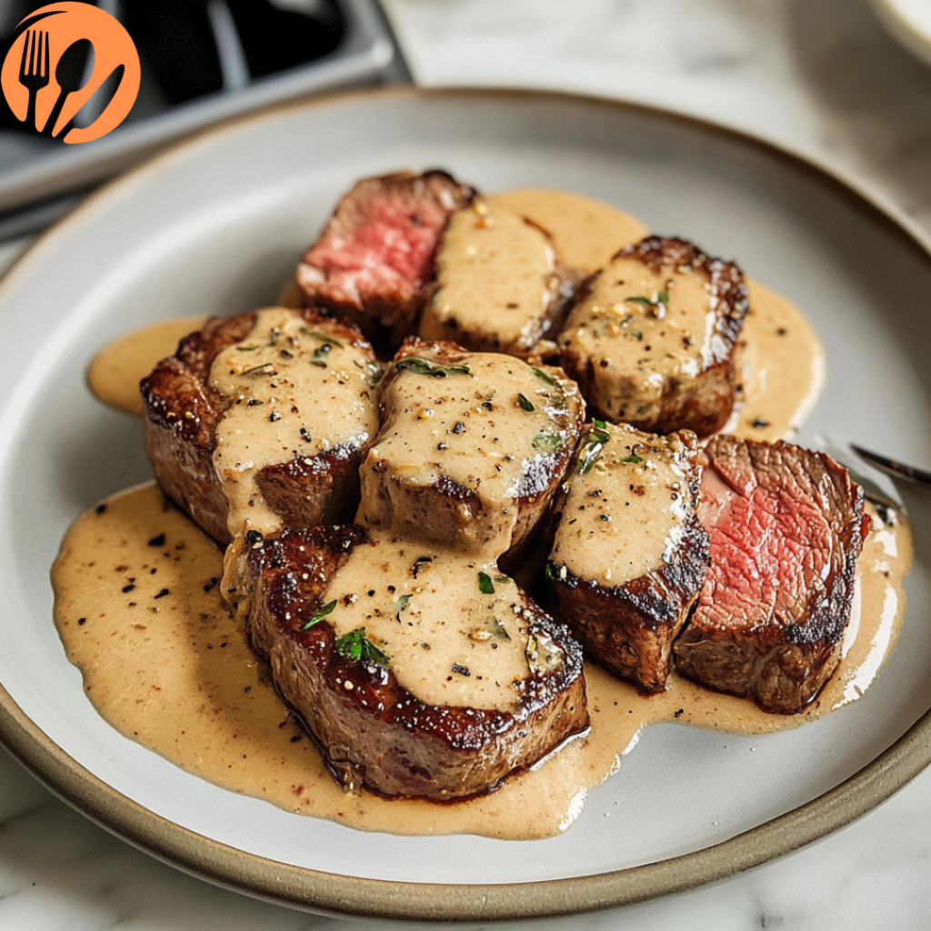 Steak With Bourbon Garlic Cream Sauce
