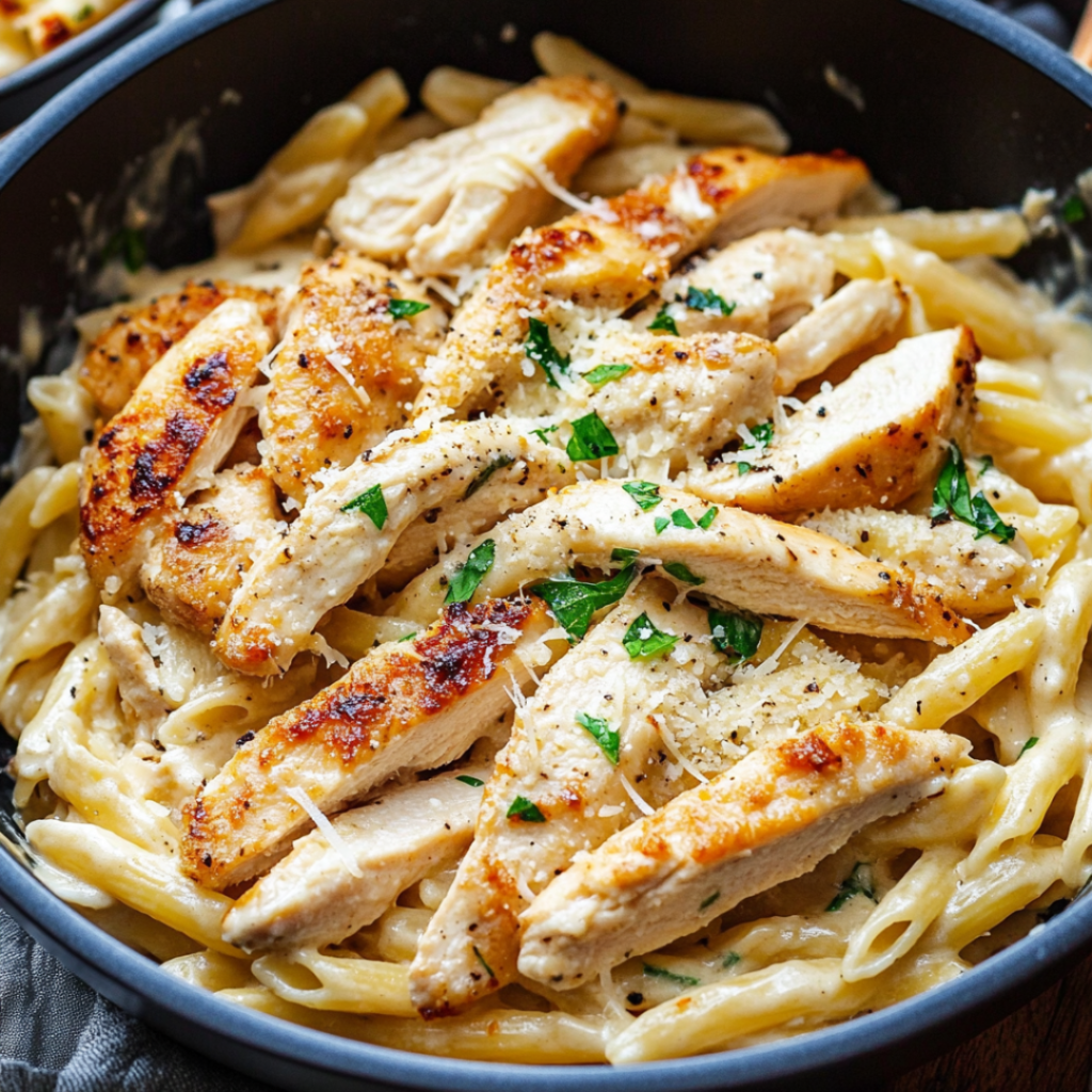 Garlic Parmesan Chicken Pasta in a Rich, Creamy Sauce