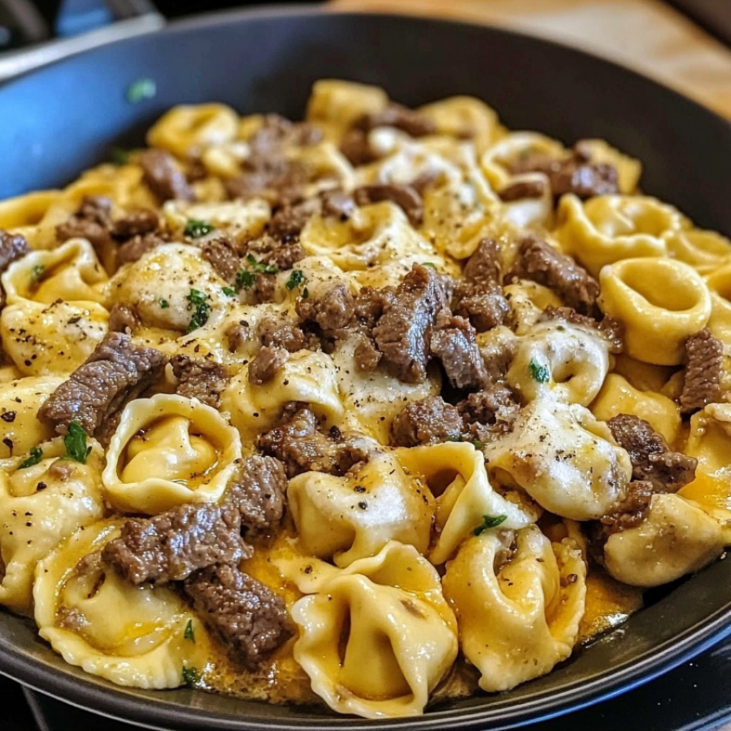 Cheesesteak-Stuffed Tortellini Skillet