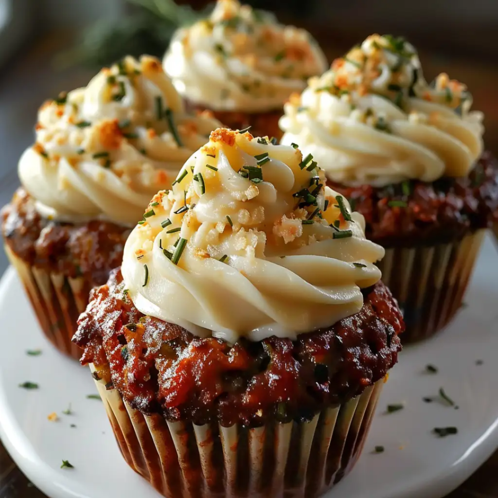 Meatloaf Cupcakes with Creamy Mashed Potato Frosting