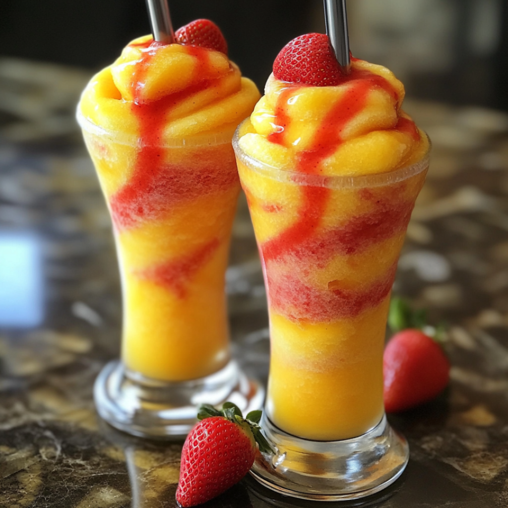 Fresh Mango Strawberry Swirled Slushies