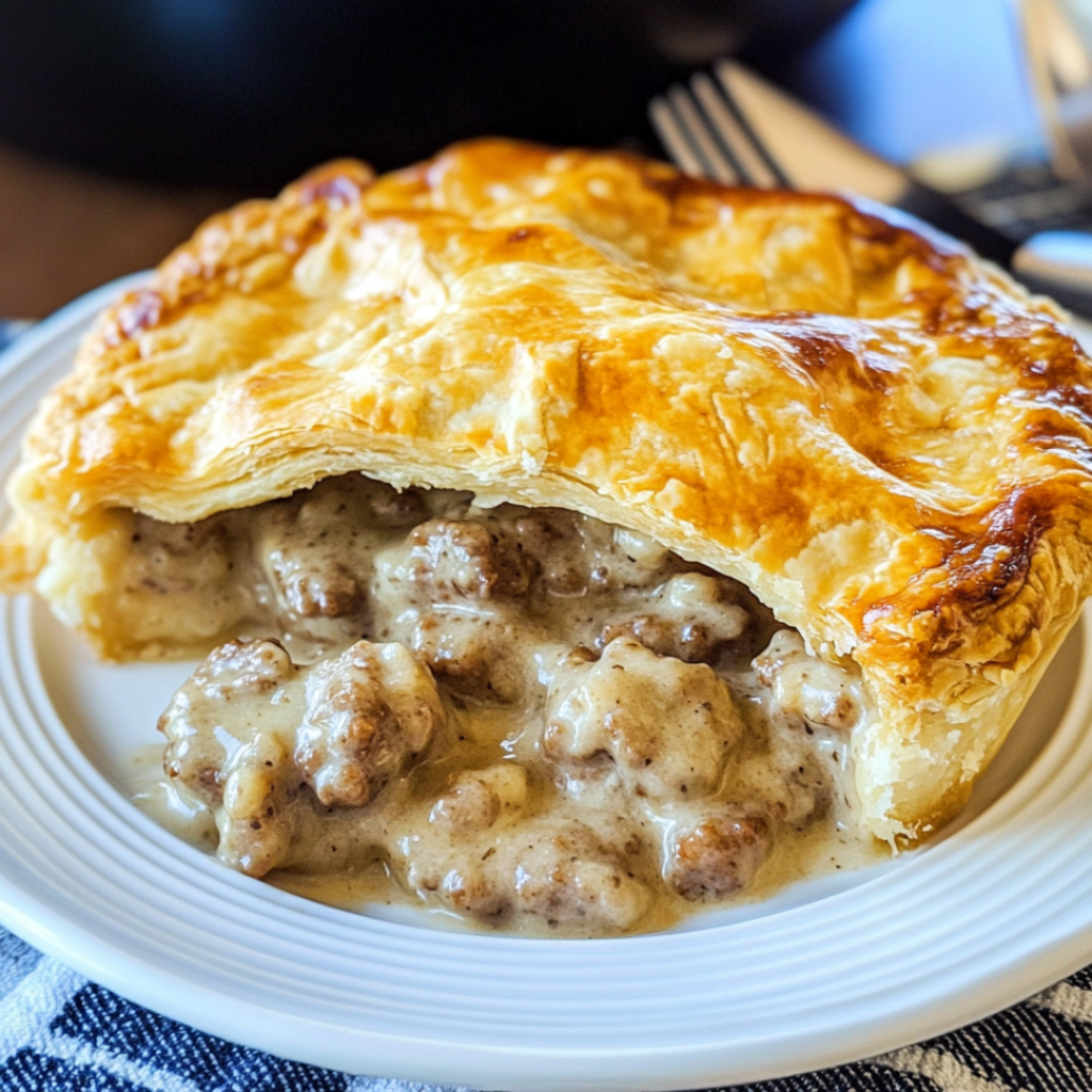 Sausage and Gravy Pie with Buttery Biscuit Crust