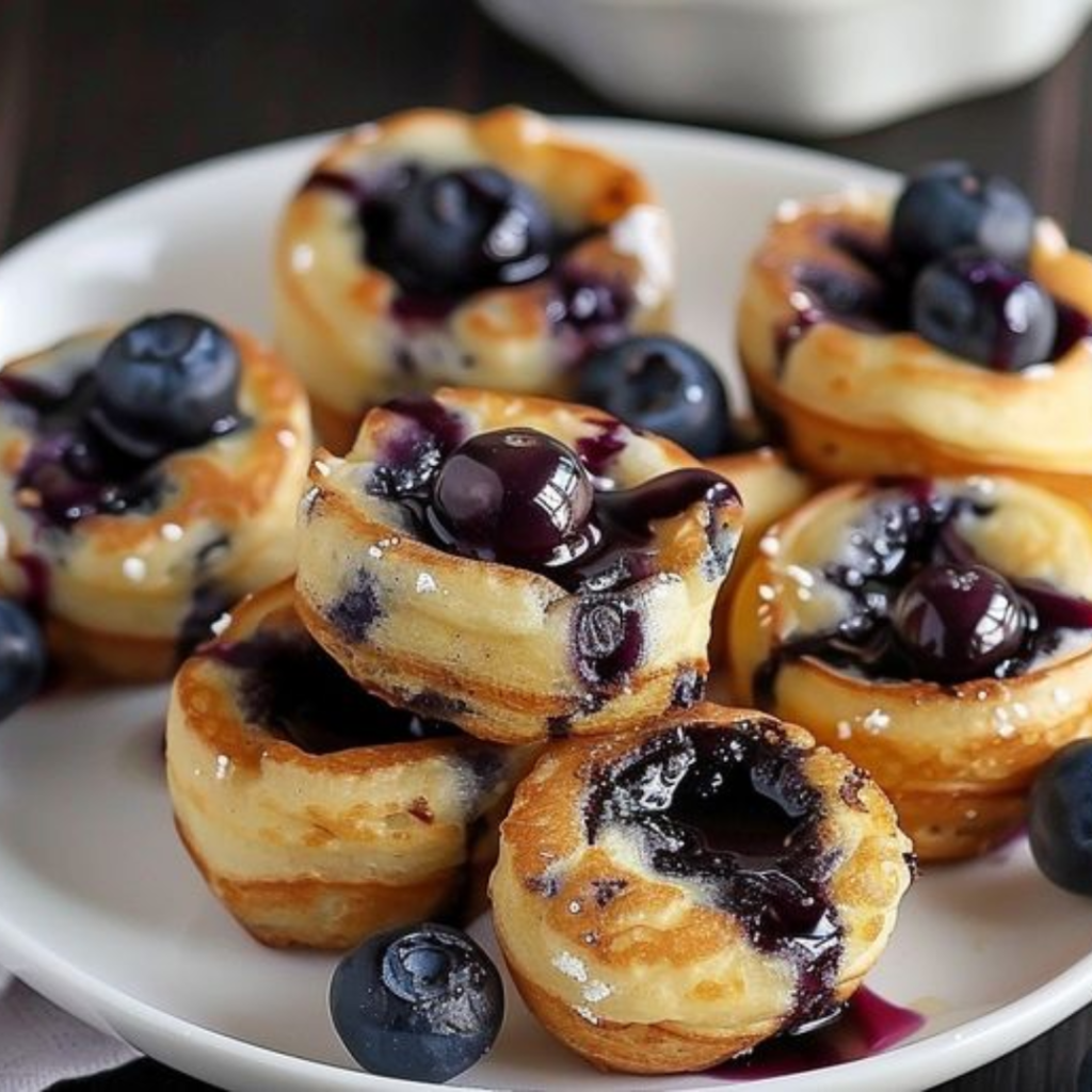 Blueberry Pancake Bites with Maple Syrup Drizzle