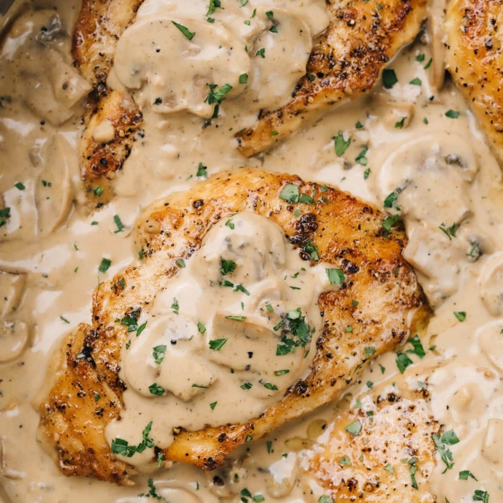 Crispy Chicken with a Creamy Parmesan Mushroom Sauce