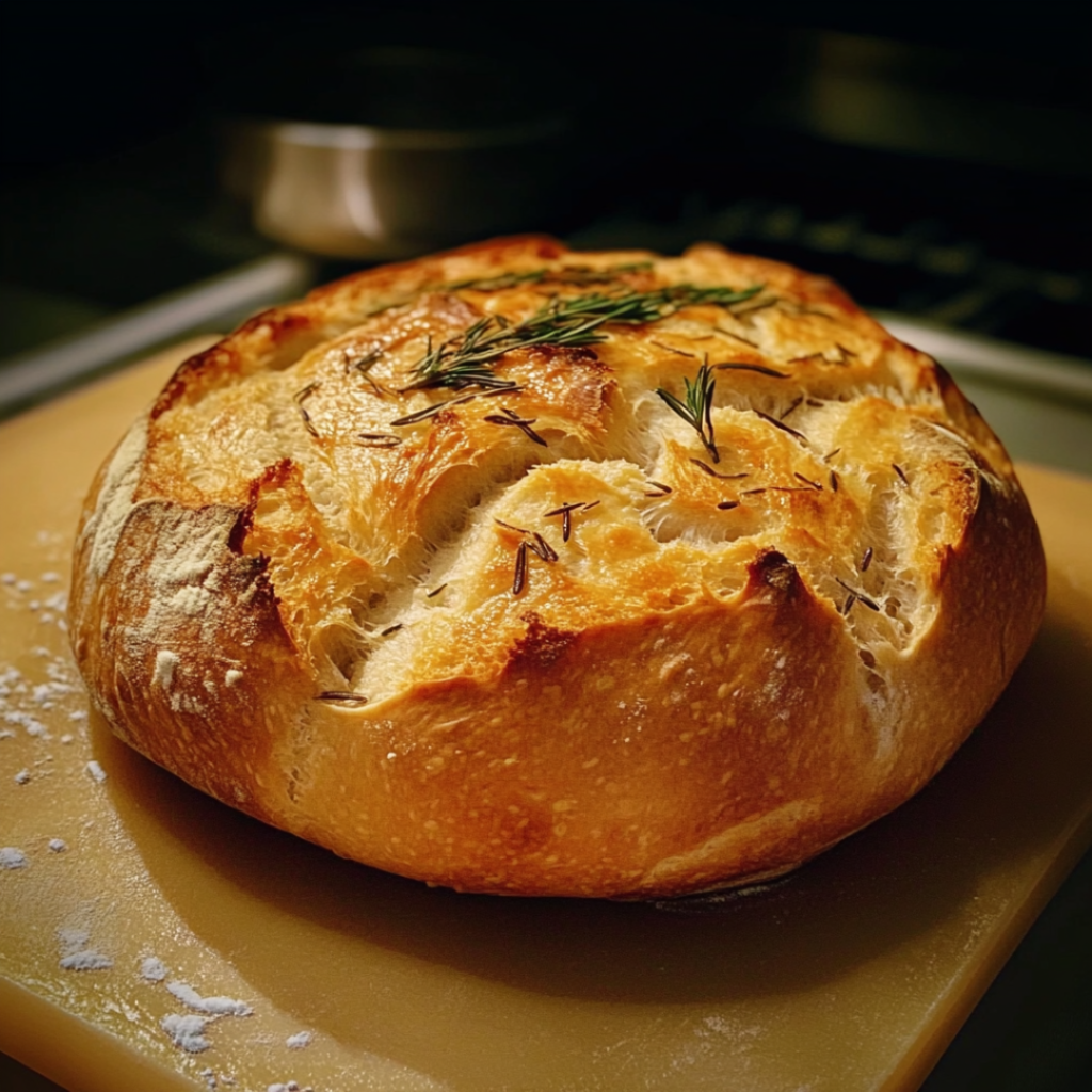 Rosemary Garlic No Knead Artisan Bread