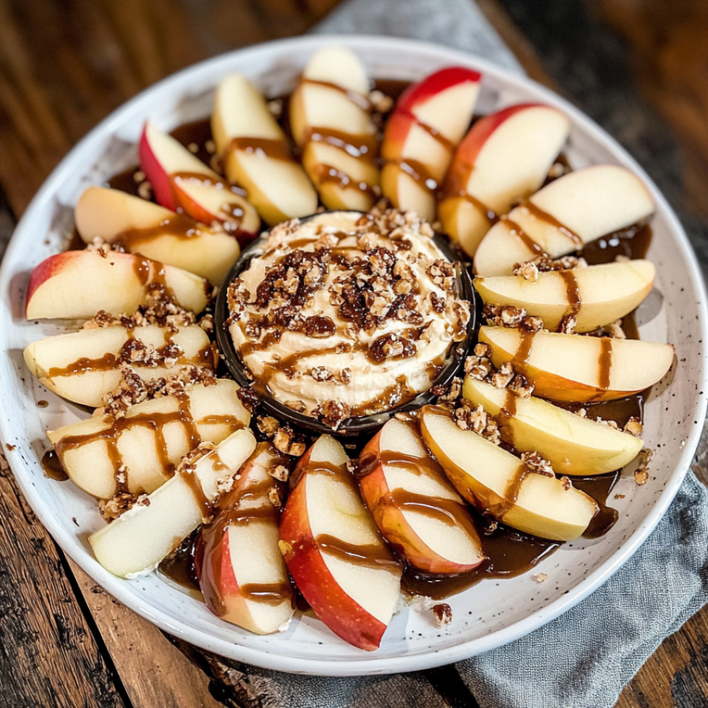 Turtle Apple Slices with Cheesecake Dip