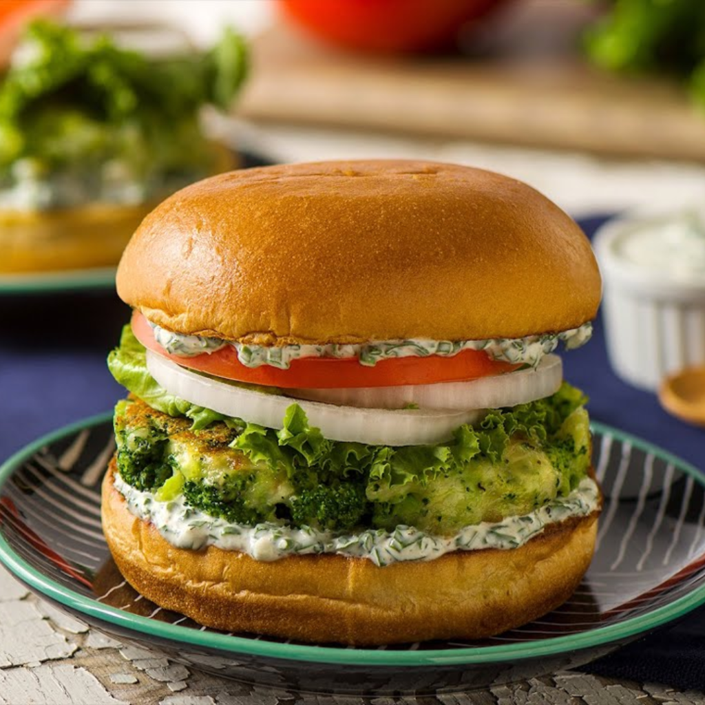 Delicious Broccoli Burger with Cheddar and Garlic Aioli