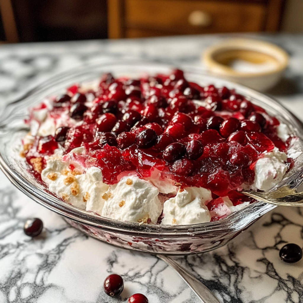 Cranberry Jello Salad with Creamy Cheesecake Topping