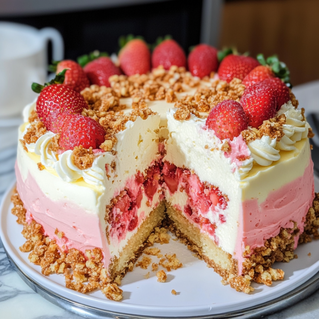 Strawberry Crunch Cheesecake Cake