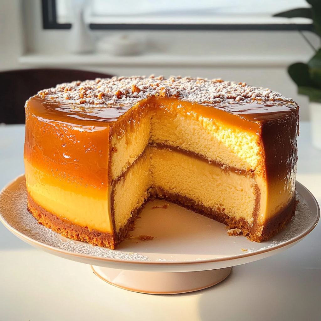 Fluffy Vanilla Cake with Caramel Flan Topping