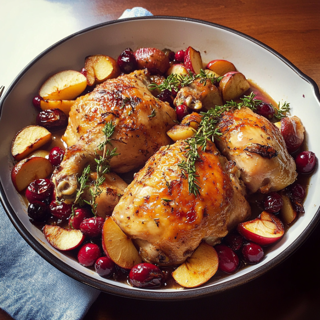 Roasted Chicken with Apples and Cranberries