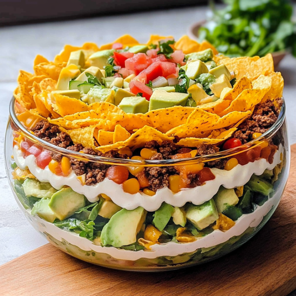 Colorful and Crunchy Seven-Layer Taco Salad