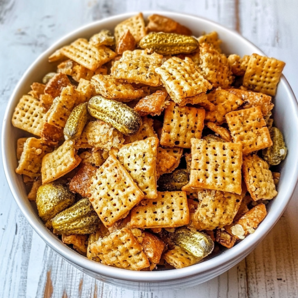 Tangy and Crunchy Dill Pickle Chex Mix Snack