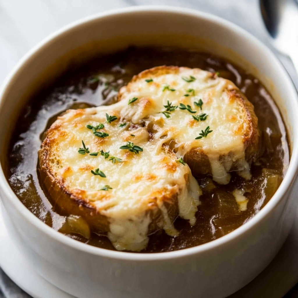 French Onion Soup with Golden Gruyère Topping