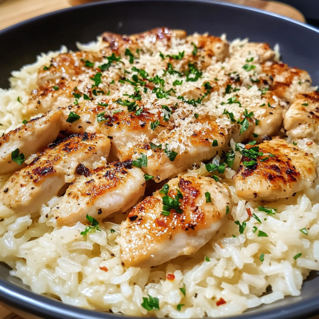 Garlic Butter Chicken Scampi with Parmesan Rice