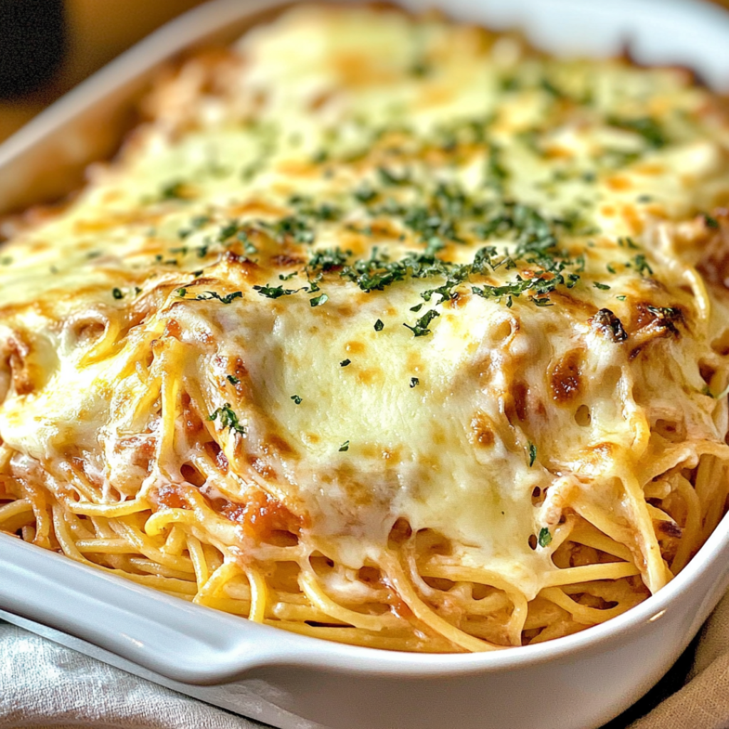 Creamy Baked Spaghetti with a Velvety Cream Cheese Sauce