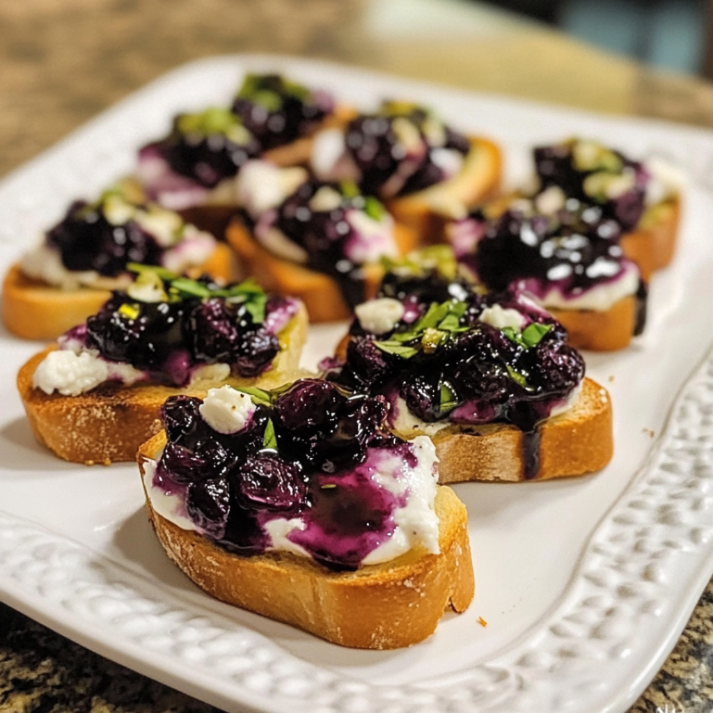 Balsamic Blueberry and Goat Cheese Crostinis