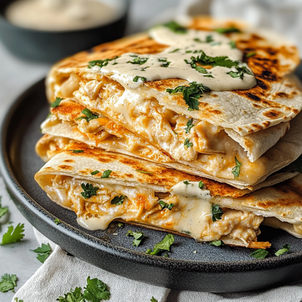 Buffalo Ranch Chicken Alfredo Quesadillas