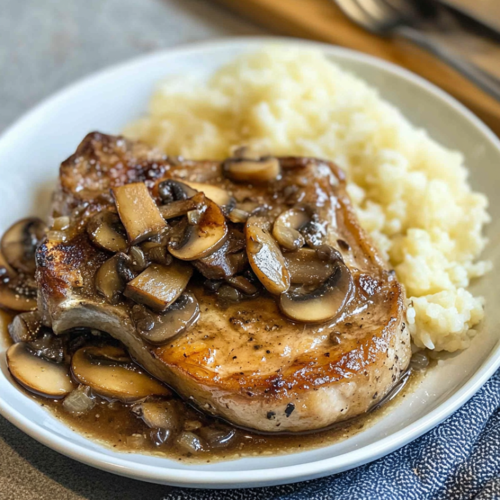 Mushroom Garlic Swiss Pork Chops